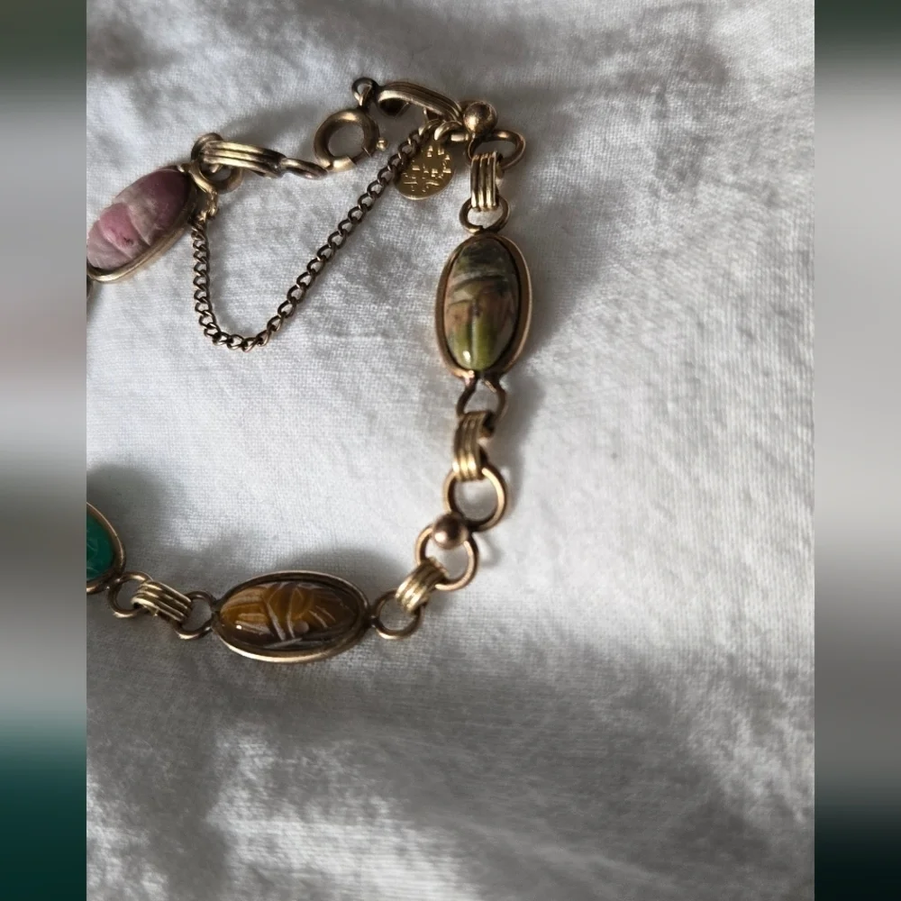 VTG D'or 1/20 12k G F Multicolor Gems Scarab Bracelet